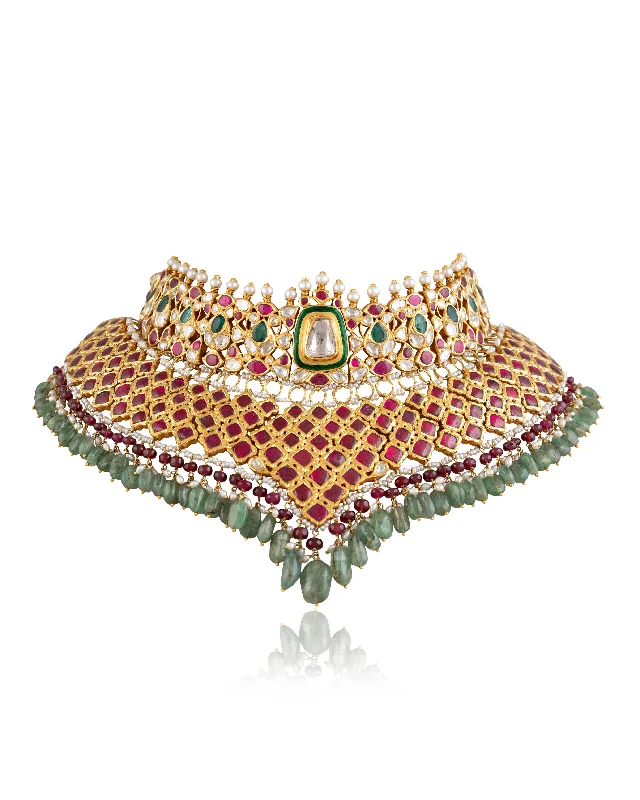 modern geometric earrings gold Mrunmayee Jadau Polki Necklace