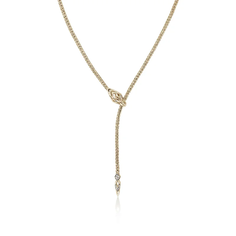 sterling silver angel wing pendant Naga Lariat, Gold, Diamonds, 2.5MM