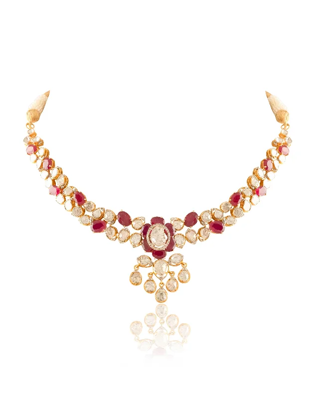 statement gemstone necklace handmade Namrata Polki And Diamond Necklace