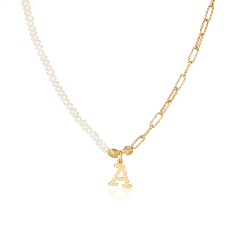 dainty gold anchor bracelet Diva 18K Gold Plated Necklace w. Pearls
