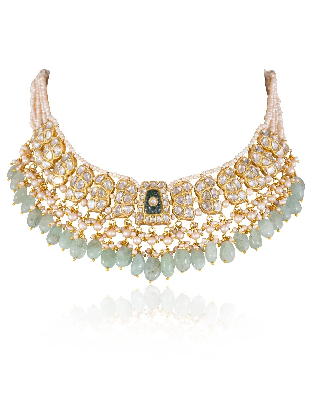 sparkling diamond drop earrings Nazmeen Polki Necklace