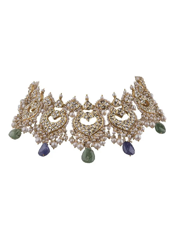 stackable gold bangle set Nelisha Polki Necklace