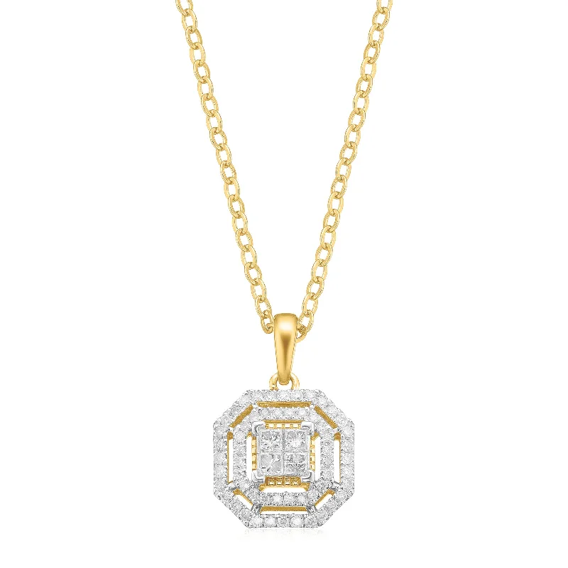 handcrafted gold stud earrings New York 14ct Yellow Gold with Princess & Round Cut 1/3 CARAT tw of Diamond Pendant