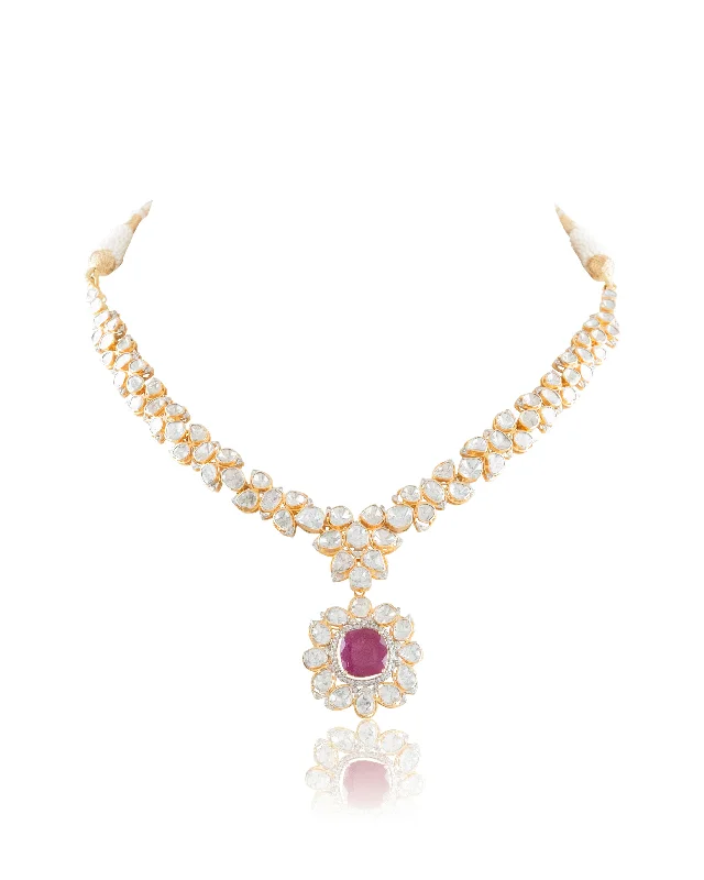 classic diamond solitaire earrings Neyha Polki And Diamond Necklace