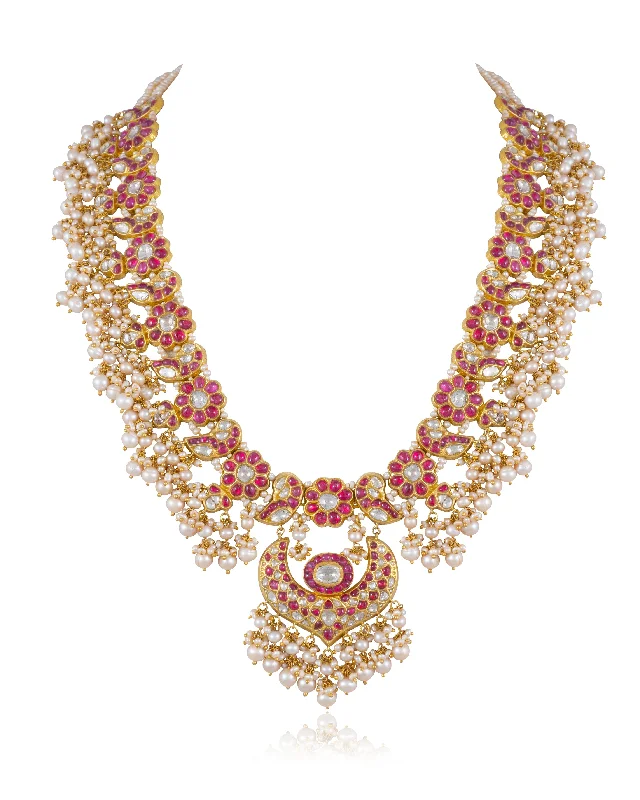 delicate floral wedding band Nithya Polki Long Necklace
