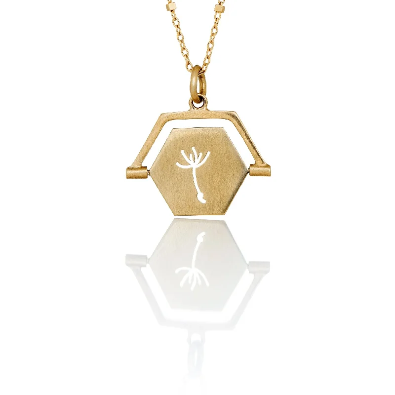 hammered sterling silver band Dandelion 14K Gold Necklace