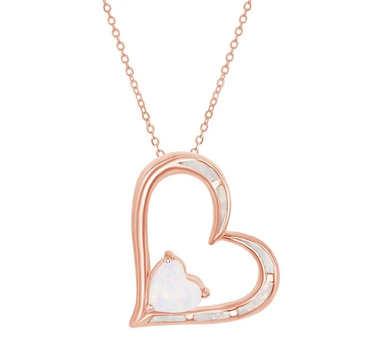birthstone charm bracelet for mom Opal Heart Sterling Silver Necklace: Rose