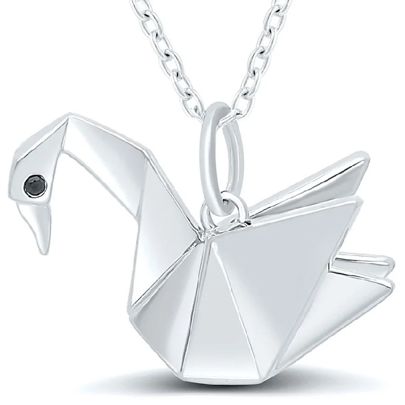 sleek black titanium ring ORIGAMI SWAN PENDANT