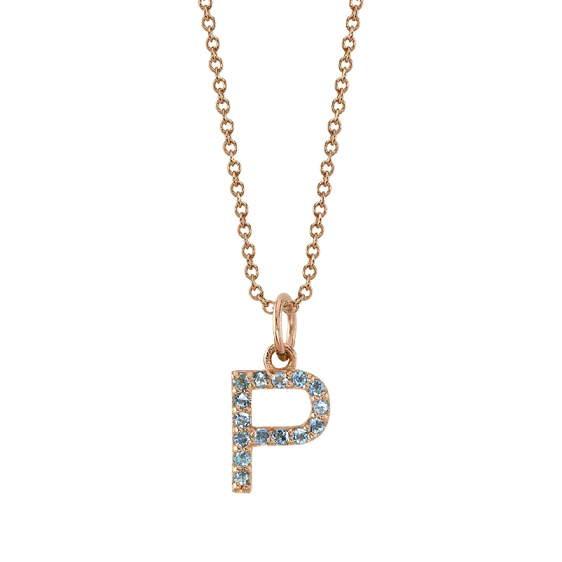 P Initial Birthstone Charm Necklace