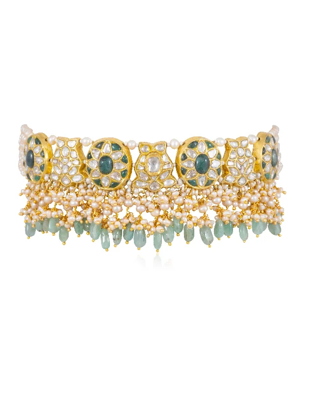 handmade leather cuff bracelet Palak Polki Choker