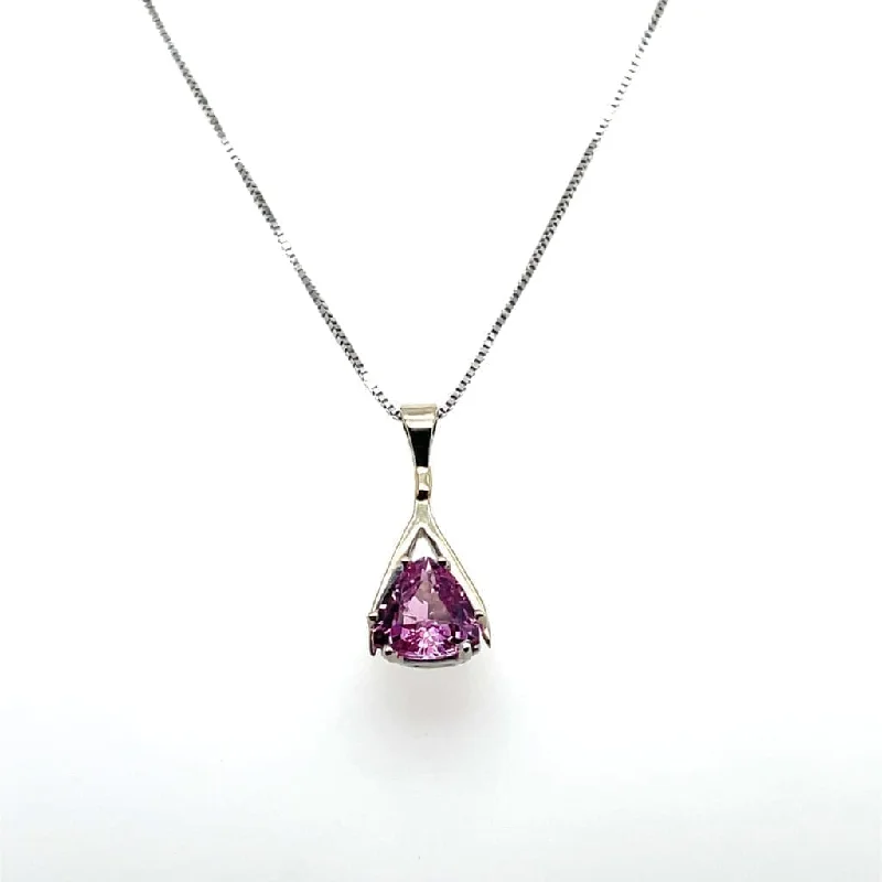 Pink Tourmaline Set in 14k White Gold Pendant at Regard Jewelry in Austin, Texas