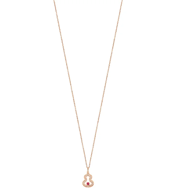 braided wedding ring men Wulu necklace in 18K rose gold with diamonds and ruby