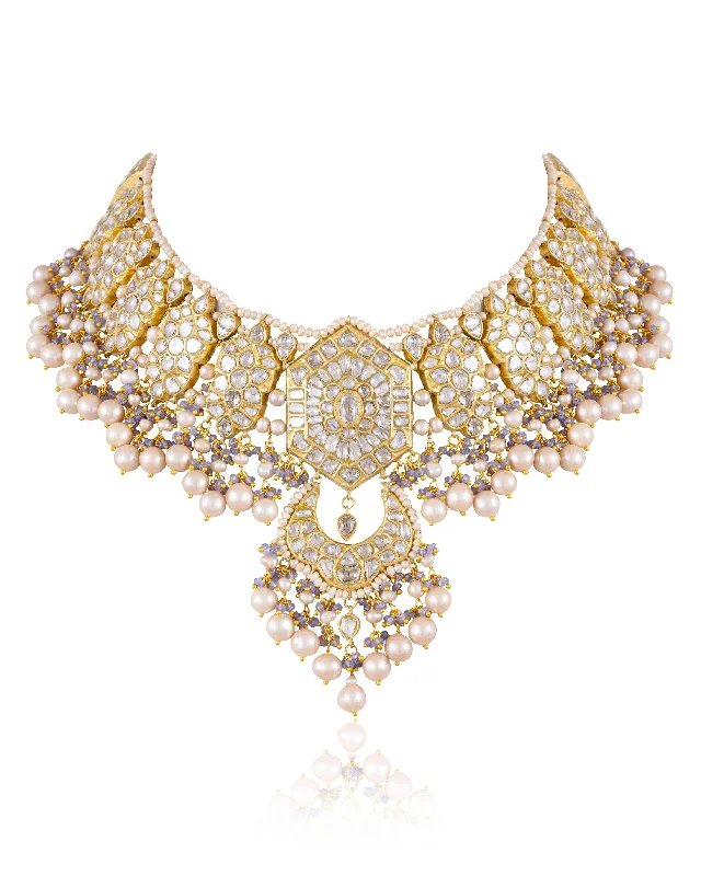 celestial star ring gold Rani Polki Necklace