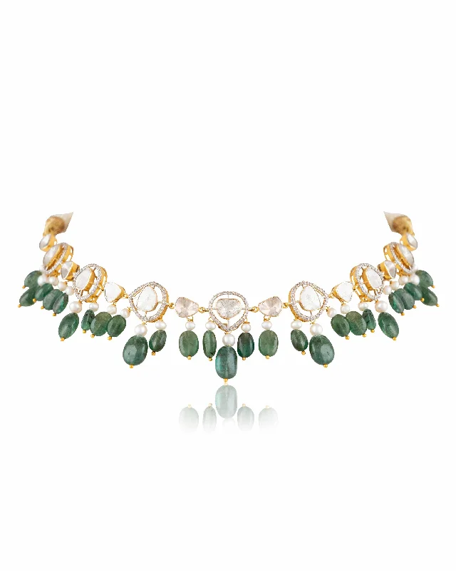 celestial sun and moon pendant Rashi Polki And Diamond Choker