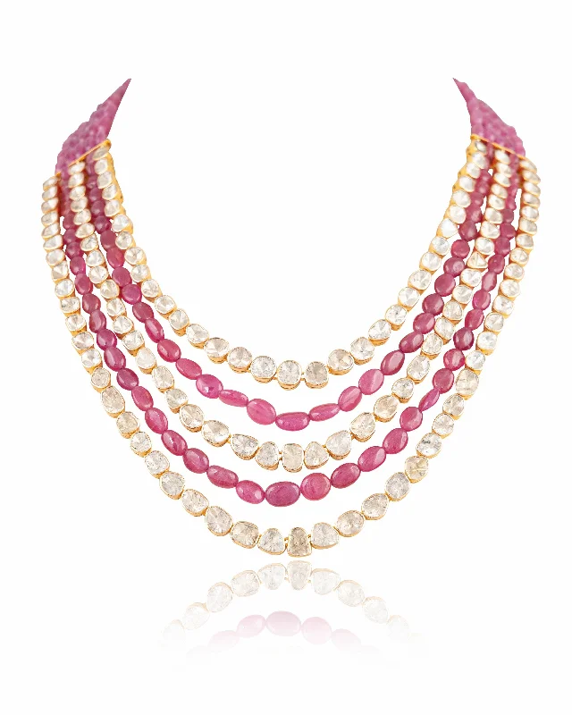 handcrafted gold stud earrings Resham Polki Long Necklace