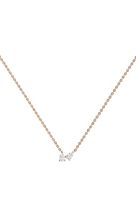 simple crescent moon ring Double Pear 18K Rose Gold Necklace w. Lab-Grown Diamonds