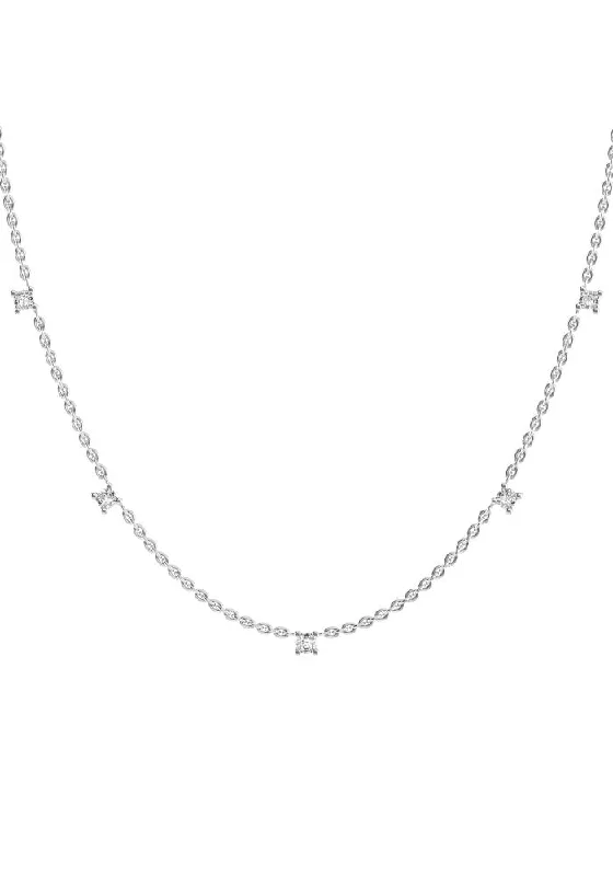 dainty heart charm necklace Fived 18K White Gold Necklace w. Lab-Grown Diamonds
