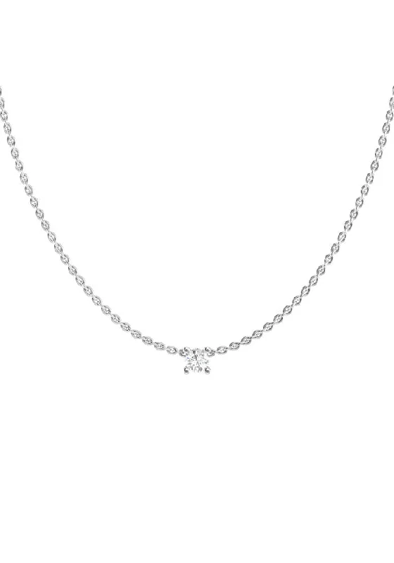 silver anklet with charms Solitaire 18K White Gold Necklace w. Lab-Grown Diamond