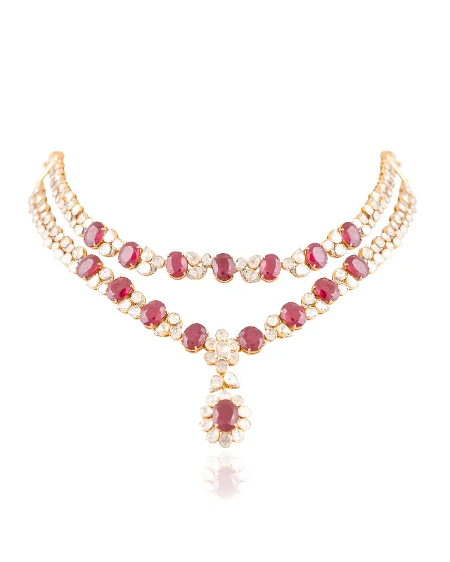 vintage-style garnet ring Rita Polki And Diamond Necklace