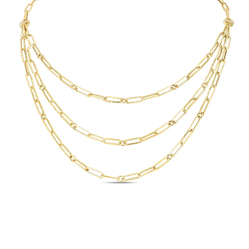 eternity ring for anniversary 18K TRIPLE STRAND PAPERCLIP CHAIN LINK 16 INCH NECKLACE W. DIAMONDS