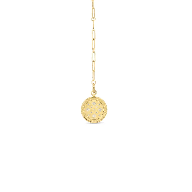 handcrafted sterling silver necklace 18K Venetian Princess Satin Medallion W. Diamond Accent & Coin Edge Detail On Link Chain handcrafted sterling silver necklace 18K Venetian Princess Satin Medallion W. Diamond Accent & Coin Edge Detail On Link Chain