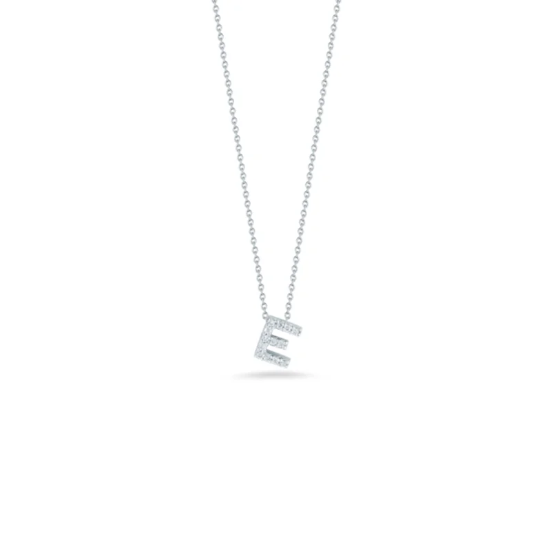 handcrafted gemstone pendant 18K White Gold Tiny Treasures Diamond Love Letter “e” Necklace