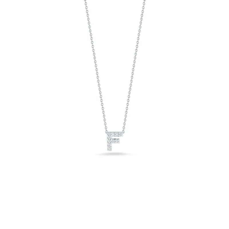 boho gold leaf ring 18K White Gold Tiny Treasures Diamond Love Letter “f” Necklace