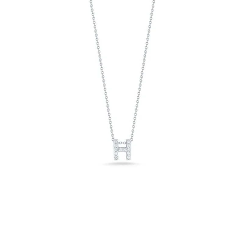 emerald gemstone earrings 18K White Gold Tiny Treasures Diamond Love Letter “h” Necklace