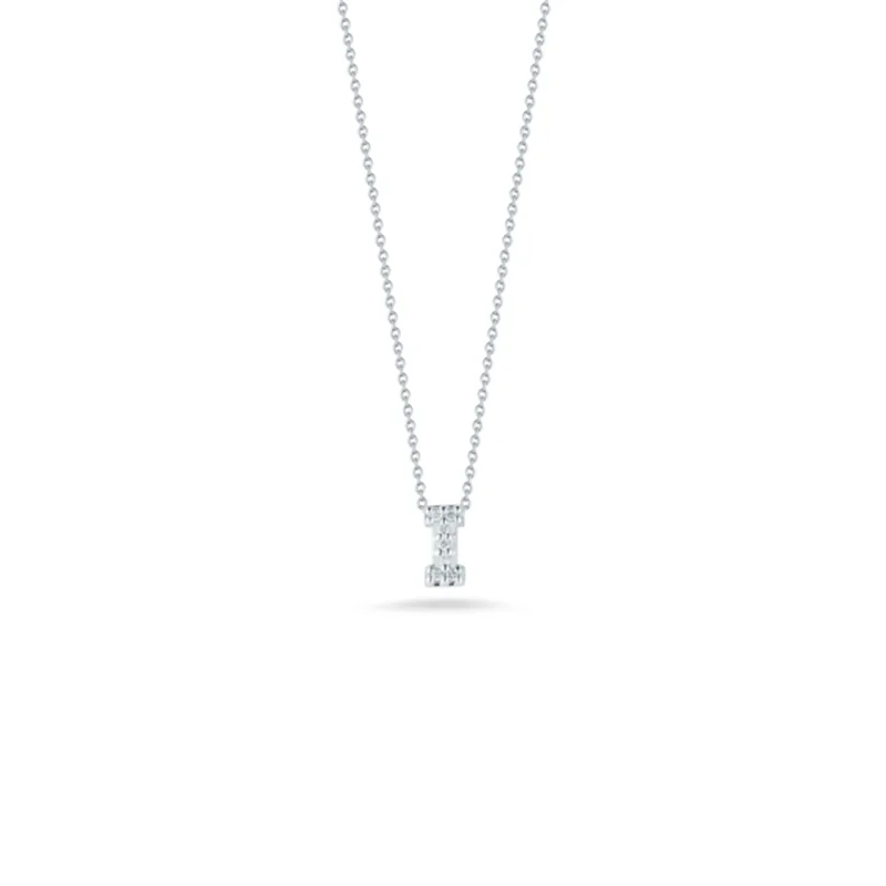 classic wedding set with diamonds 18K White Gold Tiny Treasures Diamond Love Letter “i” Necklace