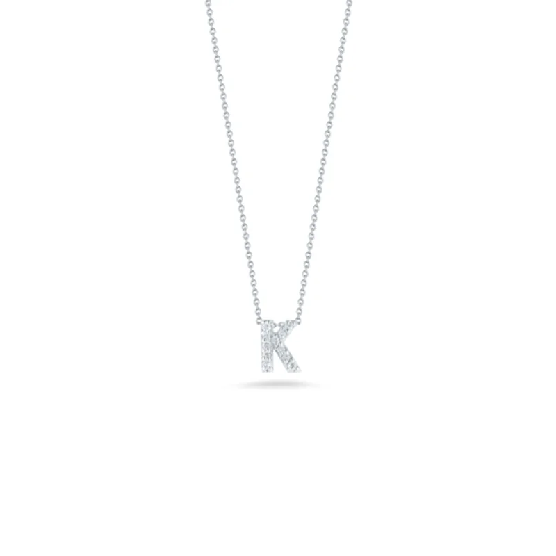 delicate gold band ring 18K White Gold Tiny Treasures Diamond Love Letter “k” Necklace