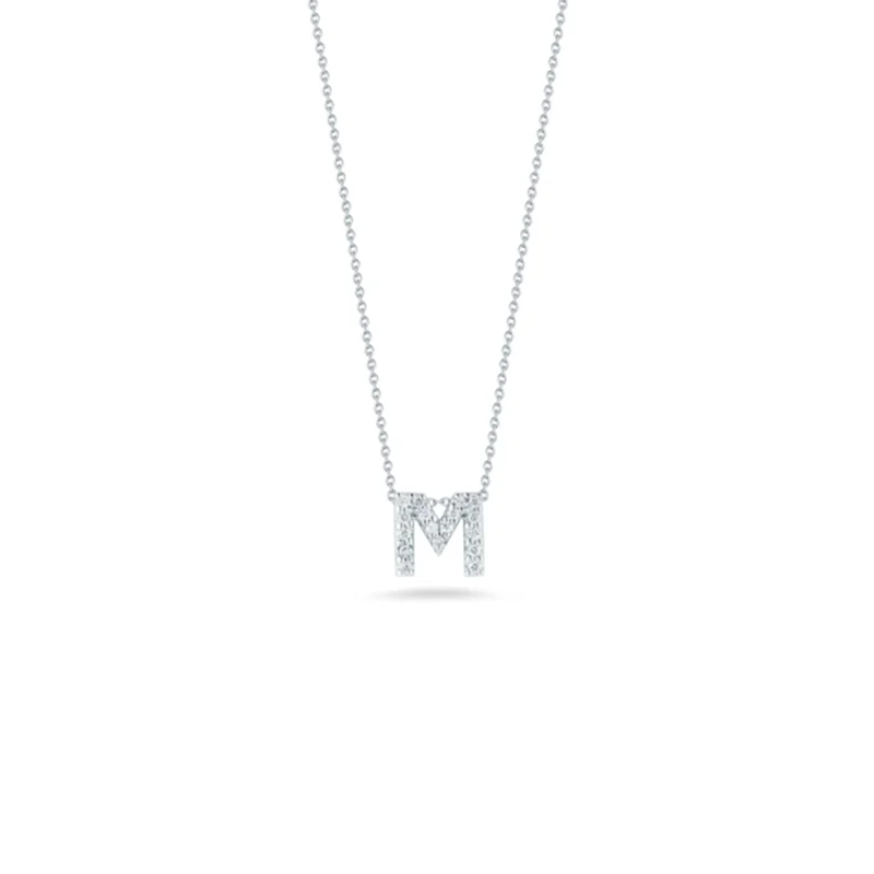 custom name necklace gold 18K White Gold Tiny Treasures Diamond Love Letter “m” Necklace