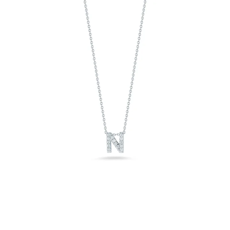 silver hoop earrings small 18K White Gold Tiny Treasures Diamond Love Letter “n” Necklace