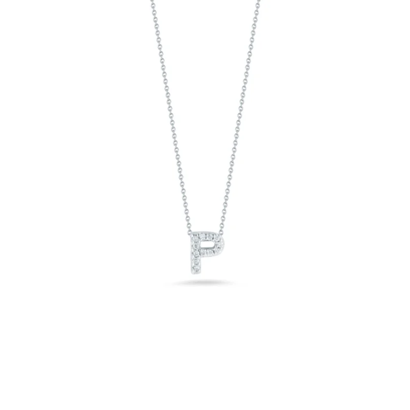 minimalist gold bracelet thin 18K White Gold Tiny Treasures Diamond Love Letter “p” Necklace