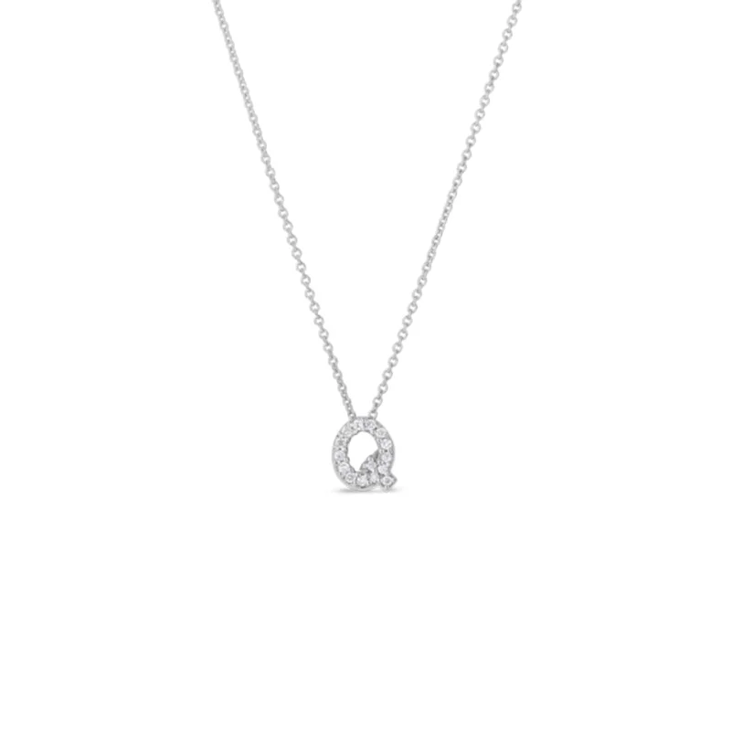 birthstone necklace for mom 18K White Gold Tiny Treasures Diamond Love Letter “q” Necklace