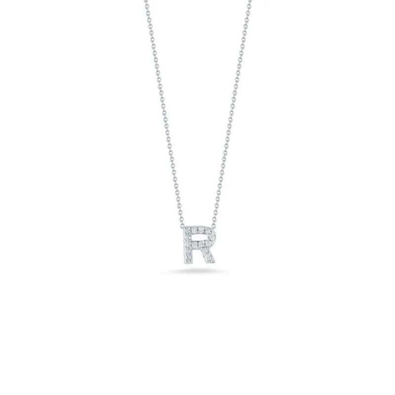 pearl stud earrings classic 18K White Gold Tiny Treasures Diamond Love Letter “r” Necklace