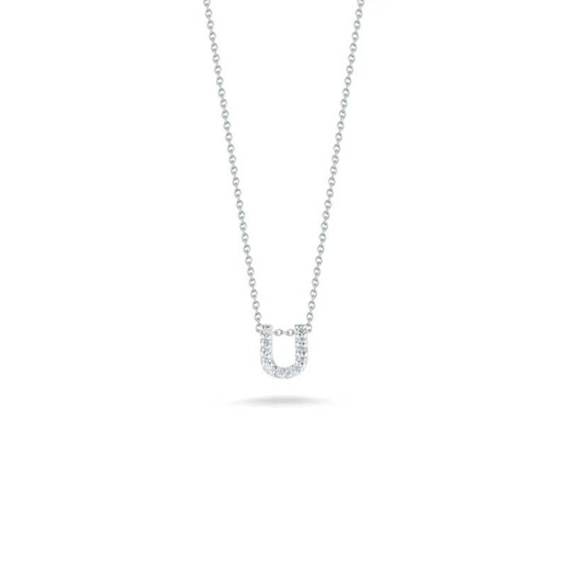 sapphire engagement ring halo 18K White Gold Tiny Treasures Diamond Love Letter “u” Necklace