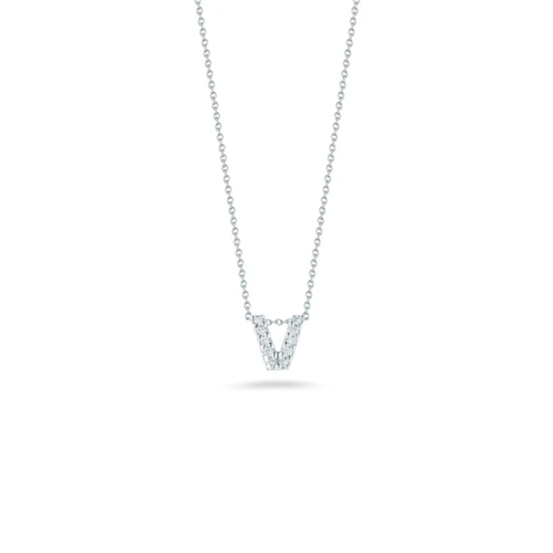 diamond tennis bracelet real 18K White Gold Tiny Treasures Diamond Love Letter “v” Necklace