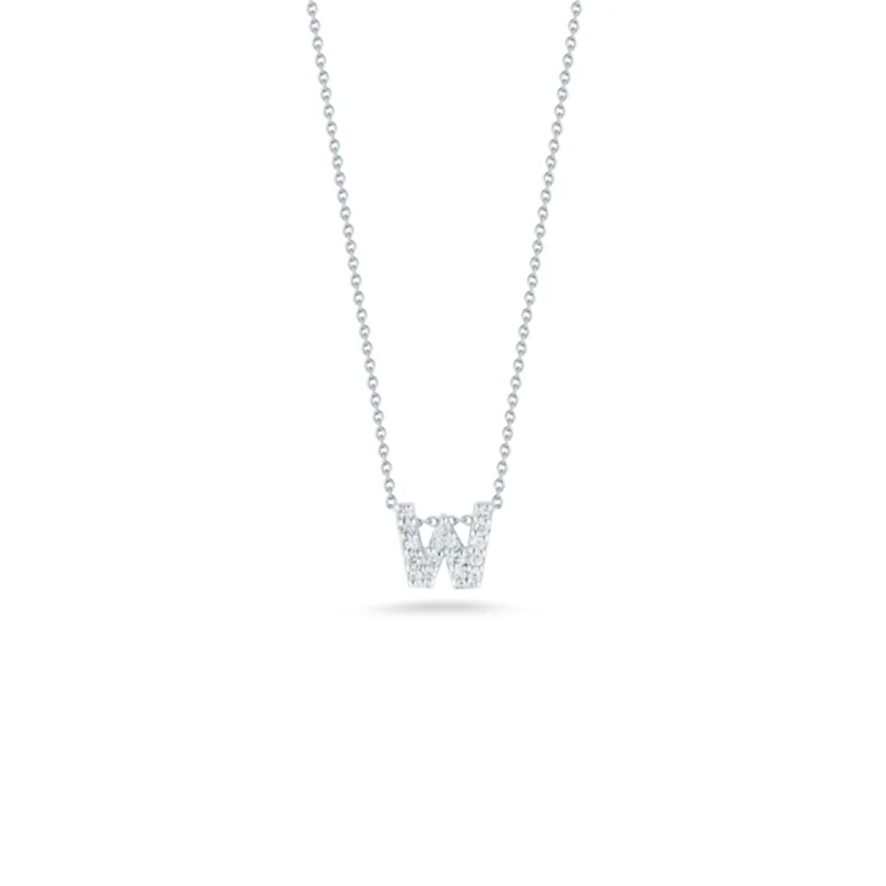 adjustable charm bracelet sterling silver 18K White Gold Tiny Treasures Diamond Love Letter “w” Necklace
