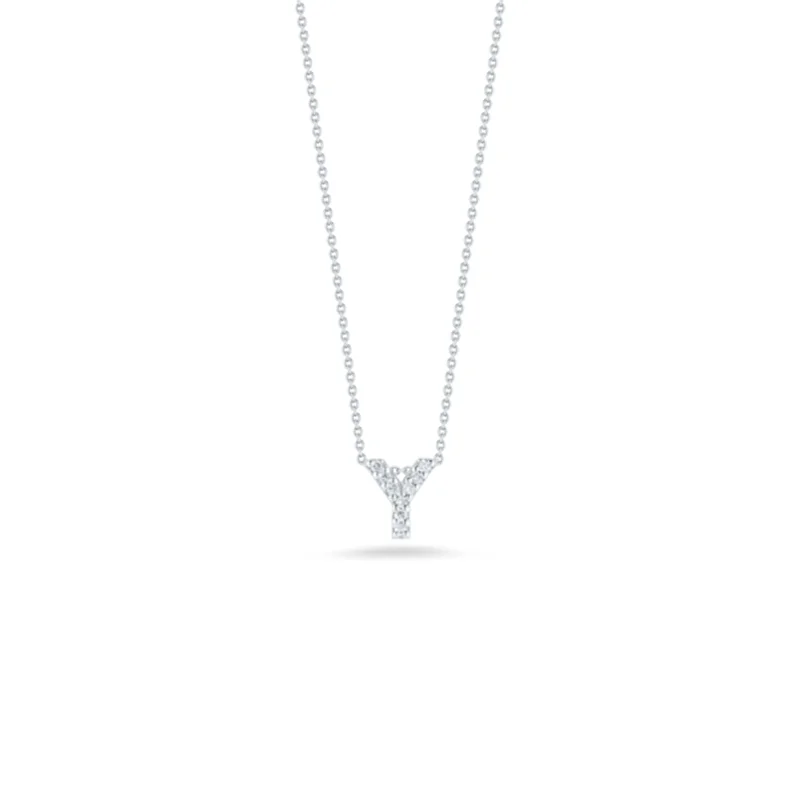 gold choker necklace simple 18K White Gold Tiny Treasures Diamond Love Letter “y” Necklace