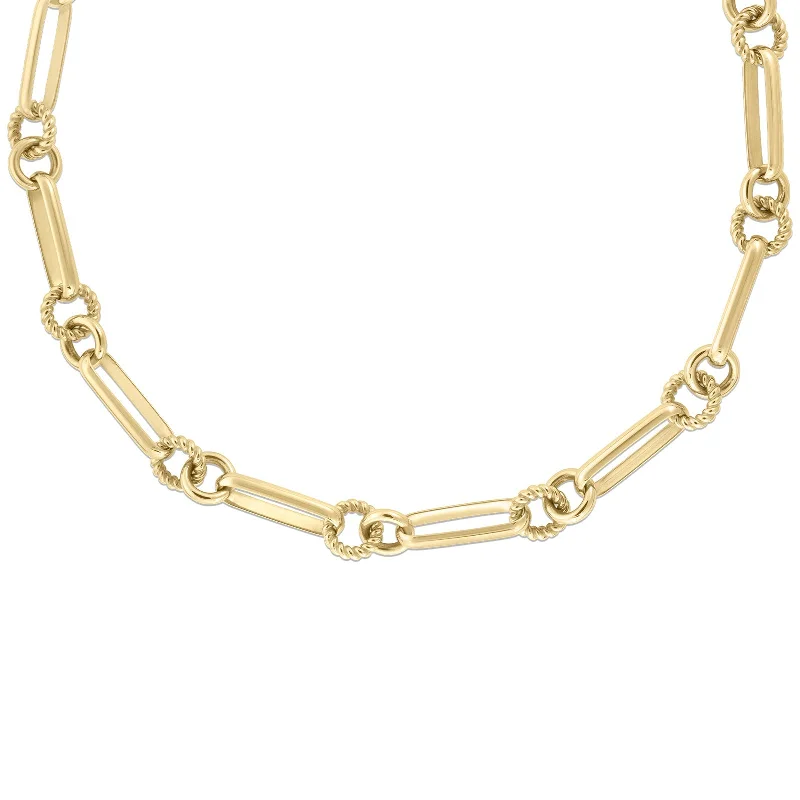 wedding band with diamonds 18K Yellow Designer Gold Oval And Polished/Fluted Round Link Chain