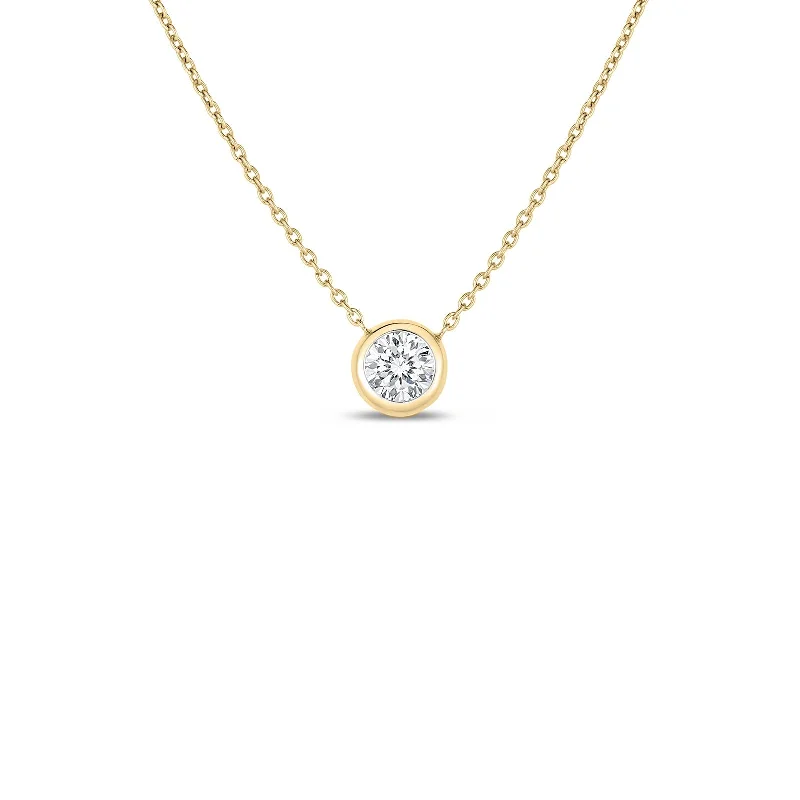 vintage diamond drop necklace 18K Yellow Gold Diamonds By The Inch Bezel Set Solitaire Necklace