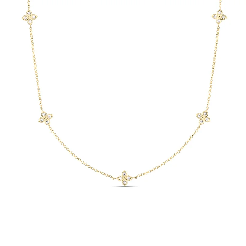 modern geometric silver ring 18K Yellow Gold Love By The Inch 5 Station Flower Necklace
