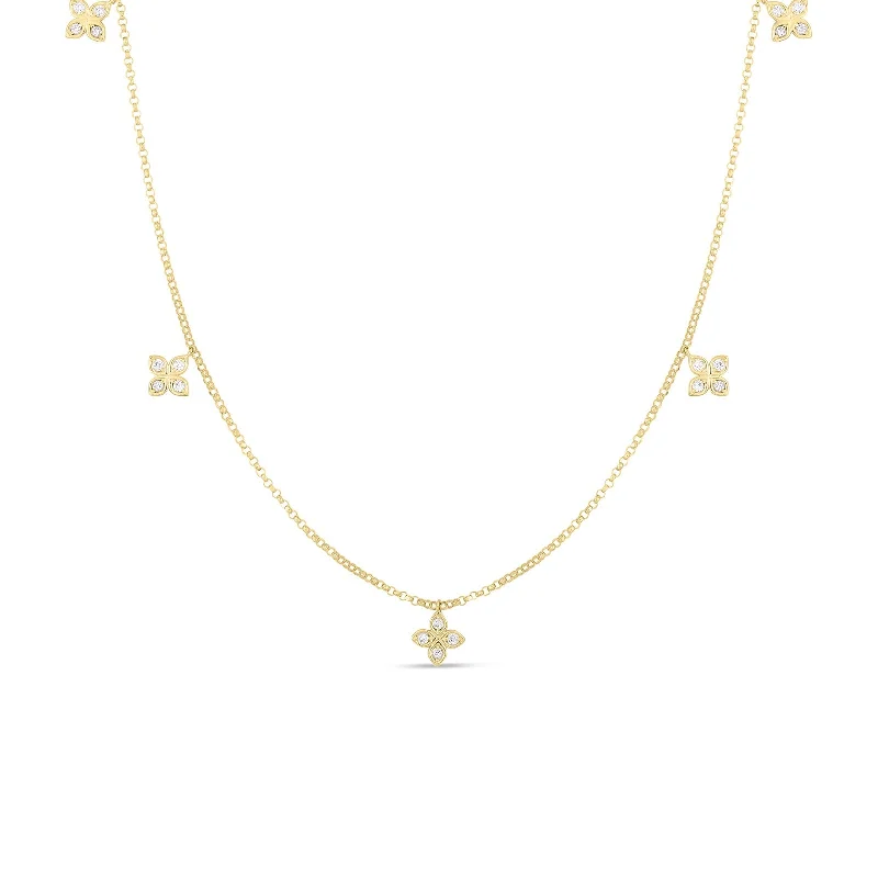 natural jade ring 18K Yellow Gold Love By The Inch Dangling 5 Station Flower Necklace
