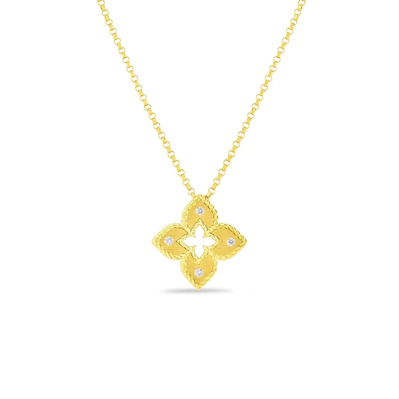minimalist crystal quartz ring 18K Yellow Gold Petite Venetian Princess Extra Small Satin & Diamond Accent Flower Necklace
