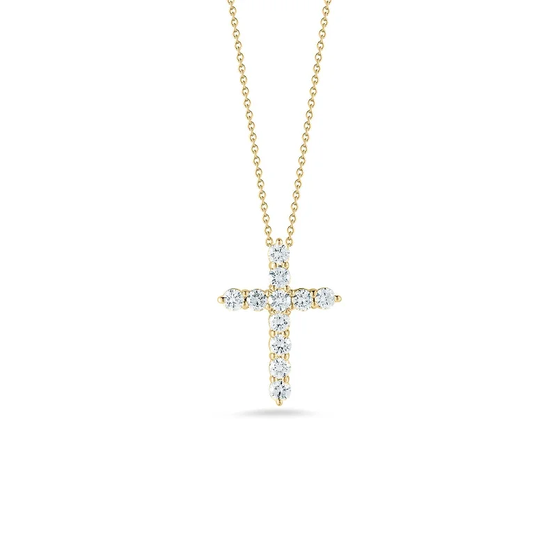 handcrafted gold stud earrings 18K Yellow Gold Tiny Treasure Diamond Cross Necklace