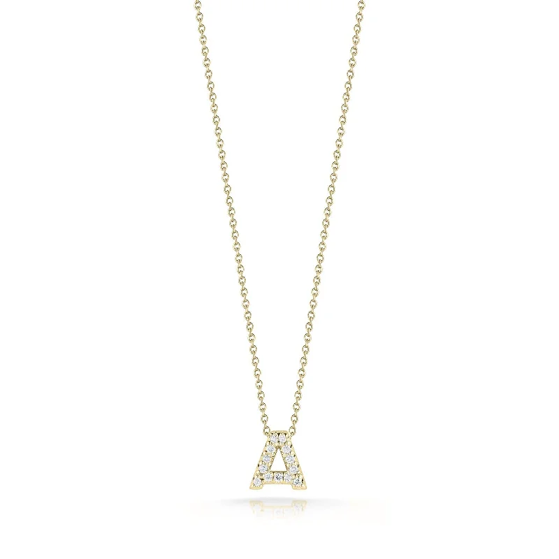 minimalist gemstone stud earrings 18K Yellow Gold Tiny Treasures Diamond Love Letter “a” Necklace