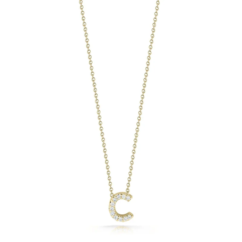 custom zodiac sign ring 18K Yellow Gold Tiny Treasures Diamond Love Letter “c” Necklace