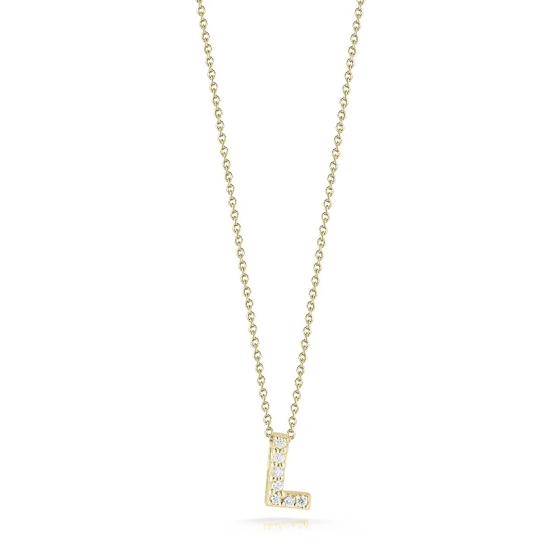 custom gold name necklace 18K Yellow Gold Tiny Treasures Diamond Love Letter “l” Necklace