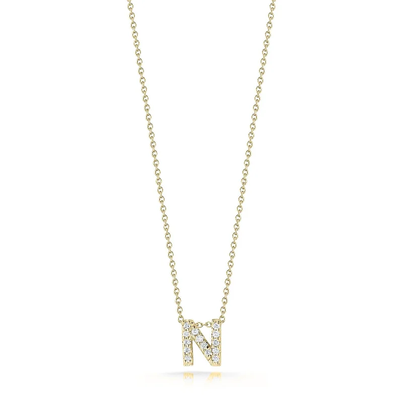 personalized couple rings 18K Yellow Gold Tiny Treasures Diamond Love Letter “n” Necklace