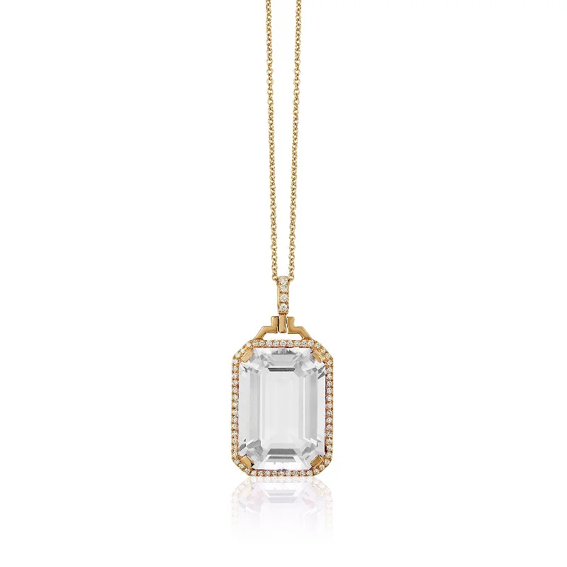 handcrafted gemstone drop earrings Rock Crystal Emerald Cut Pendant with Diamonds